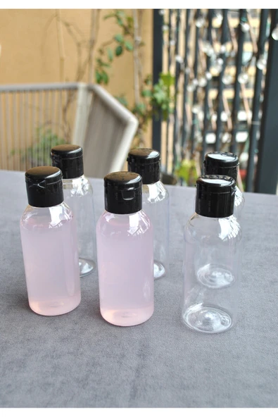 6 Adet 100 ml Siyah Fliptop Kapaklı Şeffaf Kolonya Şişesi Doldurulabilir Pet Şişe Şampuan Krem Seyahat Boy ürün görseli 1