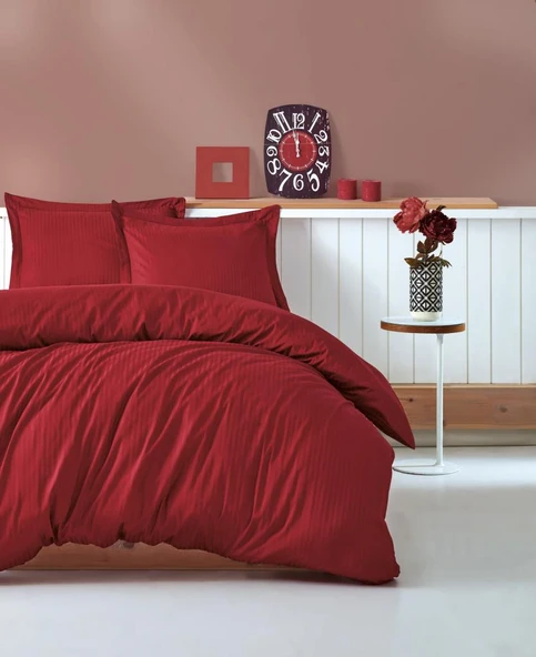 Çift Kişilik Saten Nev Takımı Elegante Stripe Bordo ürün görseli 1