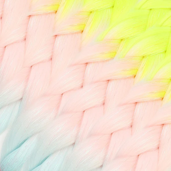 Simli Neon Sarı / Şeker Pembe / Su Yeşili Ombreli Örgülük 100 Gr. ürün görseli 1