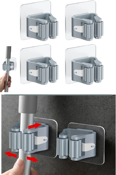4 Lü Yapışkanlı Mop Fırça Çekpas Sap Tutucu Organizer Banyo Düzenleyici ürün görseli 1