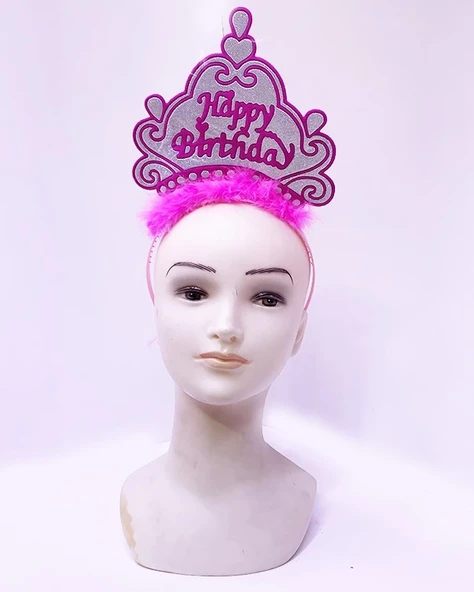 Happy Birthday Neon Pembe Renk Doğum Günü Tacı 24X15 Cm ürün görseli 1