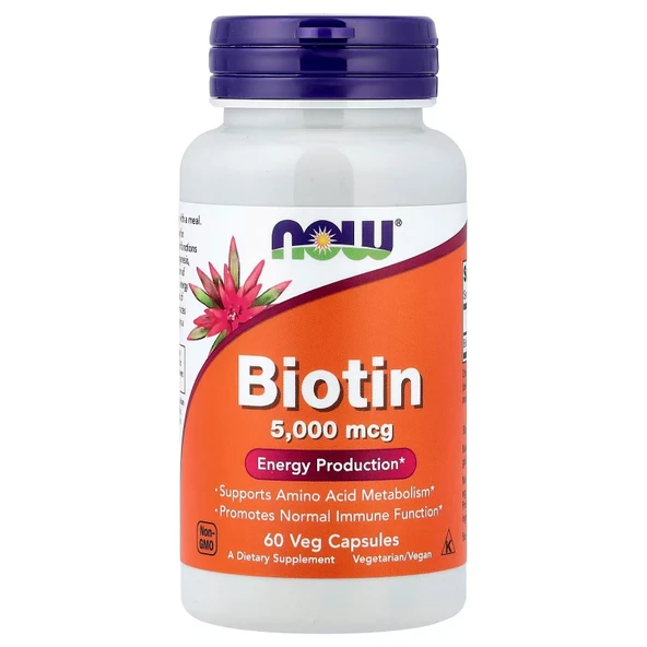 NOW Foods Biotin 5000 mcg 60 Veg Capsule ürün görseli 1