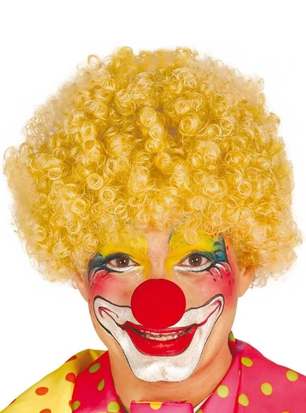 Sarı Renk Kıvırcık Afro Bonus Peruk Takma Saç Kırmızı Burun Seti ürün görseli 1