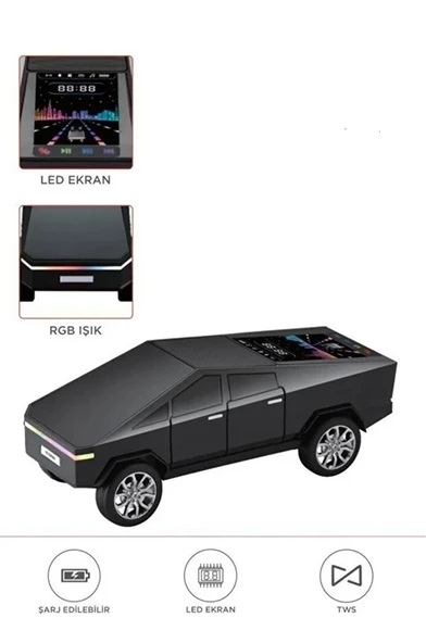 D68 Cyber Model Araba Tasarımlı Bluetooth Hoparlör 15W Güçlü Ses Rgb Led /Tws/Usb Siyah ürün görseli 1