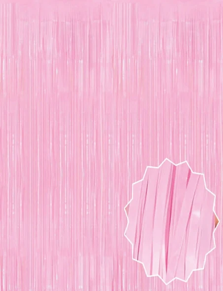 Pembe Püsküllü Kapı Perdesi - Parti, Baby Shower, Cinsiyet Partisi 1X2 M ürün görseli 1