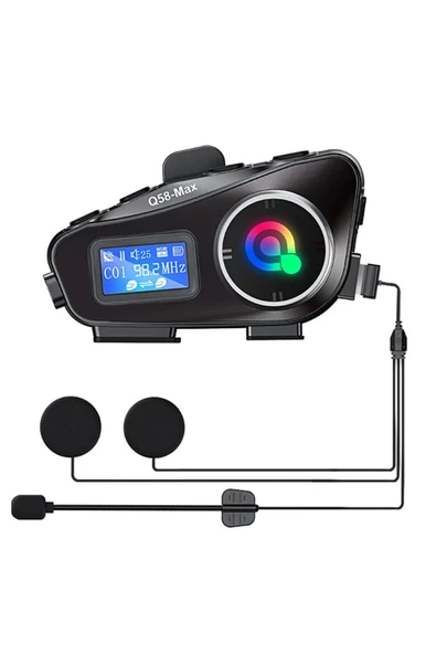 Q58-Max Radyolu 2 Kişi Bağlantılı Bluetooth Kask Kulaklık Ekranlı Fenerli Müzik Telsiz Intercom ürün görseli 1