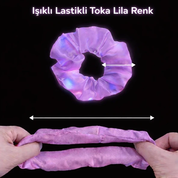 Lila Mor Renk Led Işıklı Lastikli Saç Tokası - 3 Modlu Festival Parti Saç Tokası ürün görseli 1