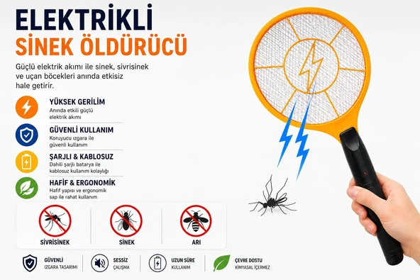 SİNEK ÖLDÜRÜCÜ RAKET ŞARJLI ELEKTRİKLİ ELEKTRONİK SİVRİSİNEK ÖLDÜRÜCÜ HAŞERE ÖLDÜRÜCÜ ürün görseli 1