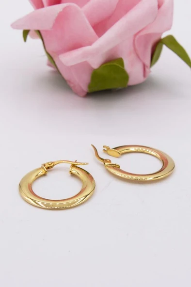 14 Ayar Altın Halka Küpe İnce Düz Model Kadın Küpe ürün görseli 1