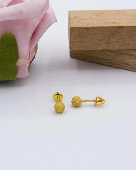 22 Ayar Altın Küpe 6 MM Simli Model Top Küpe Kadın Küpe LKKP1050 ürün görseli 1