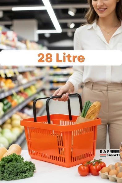 28 Litre Plastik Market Alışveriş Sepeti Saplı Dayanıklı Market Mağaza El Sepeti Turuncu ürün görseli 1
