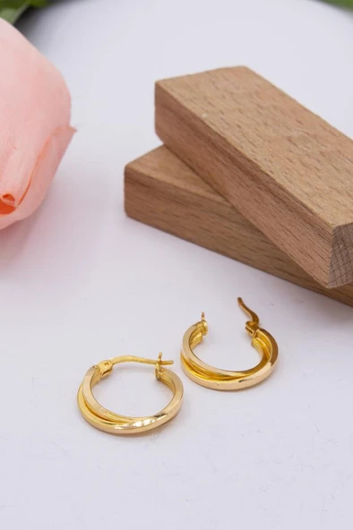 22 Ayar Altın Küpe Çift Halkalı Küpe Kadın Halka Küpe LKKP1127 ürün görseli 1
