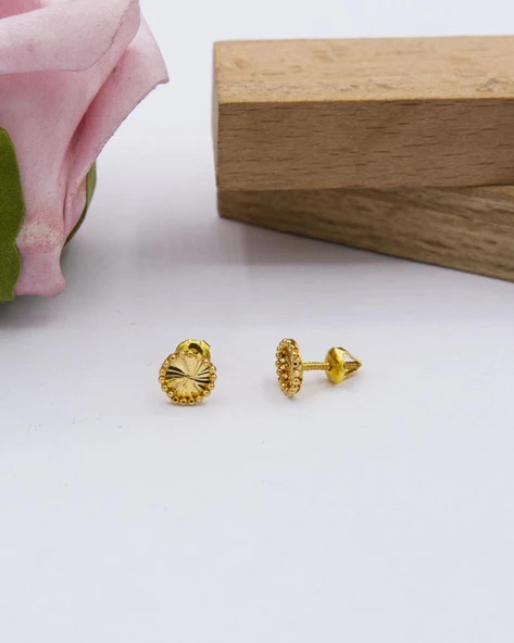 22 Ayar Altın Küpe 9 MM Yuvarlak Model Küpe Kadın Küpe ürün görseli 1