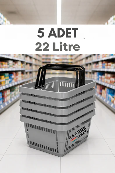 5 ADET / 22 Litre Plastik Market Alışveriş Sepeti Profesyonel Market Mağaza El Sepeti Gri ürün görseli 1