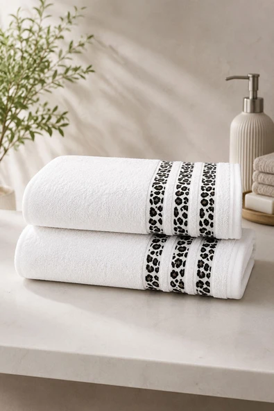 2'li Banyo Havlusu Seti %100 Pamuk Leopar Collection 70x140 cm ürün görseli 1