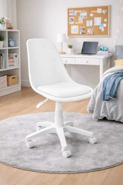 ROYALYAT NOVA Beyaz Çalışma Sandalyesi-Ergonomik Ofis Koltuğu, Ayarlanabilir Yükseklik, Tekerlekli, Minderli ürün görseli 1