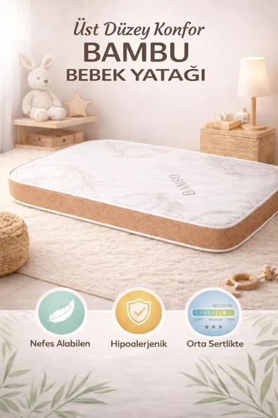 ROYALYAT Bamboo Bebek yatak Bambo Bebek YATAK ortopedik çocuk yatağı Anne Yanı Beşik Yatağı , 70x120 ürün görseli 1