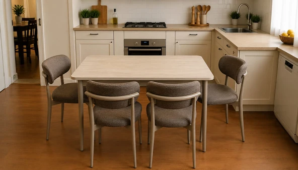 EFE MOBİLYA T-6001 TRAVERTEN MDF 70X120 POLO KAHVE SANDALYE 4 KİŞİLİK MUTFAK MASA TAKIMI ürün görseli 1