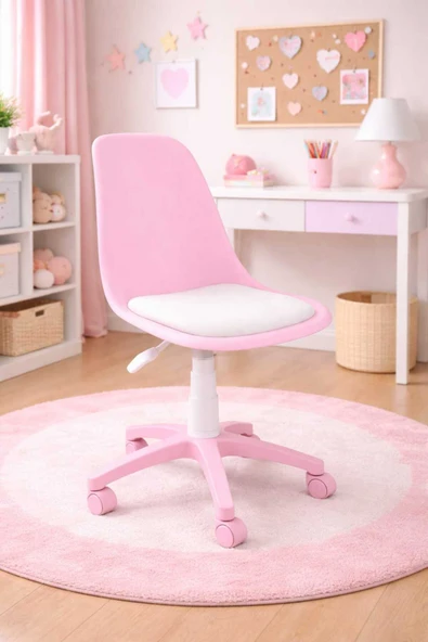 ROYALYAT NOVA Pembe Çalışma Sandalyesi-Ergonomik Ofis Koltuğu, Ayarlanabilir Yükseklik, Tekerlekli, Minderli ürün görseli 1
