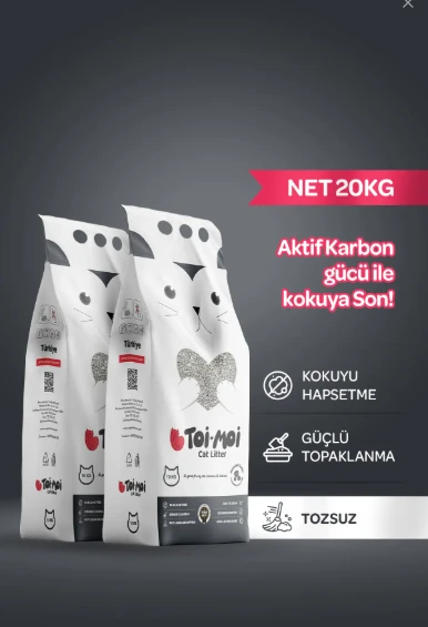 Toi Moi 2li Avantaj Paketi Koku Hapseden, Topaklanan,Tozsuz Aktif Karbonlu Bentonit Kedi Kumu 2x10Kg ürün görseli 1