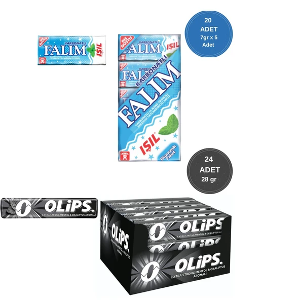 Falım (7gr x 5) x 20 - Olips (28gr x 24) Avantajlı Işıl Nane Sakız ve Olips Keskin Mentol Aromalı Paketi ürün görseli 1