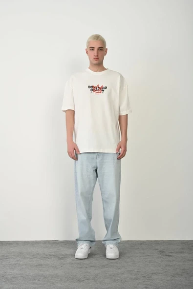 Erkek Baskılı T-shirt Kısa Kol Bisiklet Yaka Rahat Kalıp Tişört  - Beyaz ürün görseli 1