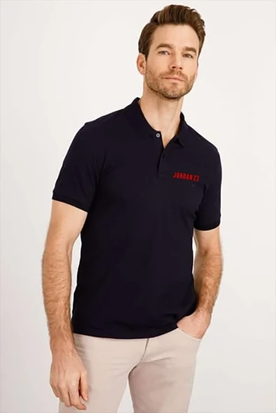 Erkek Pike Yakalı Tişort Düğmeli  Baskılı T-shirt  - Beyaz ürün görseli 1