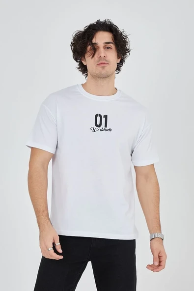 Erkek Baskılı T-shirt Kısa Kol Bisiklet Yaka Regular Fit Rahat Kalıp Günlük Tişört - Beyaz ürün görseli 1
