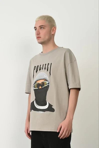 Erkek Baskılı T-shirt Kısa Kol Bisiklet Yaka Rahat Kalıp Tişört - Boyalı Gri ürün görseli 1