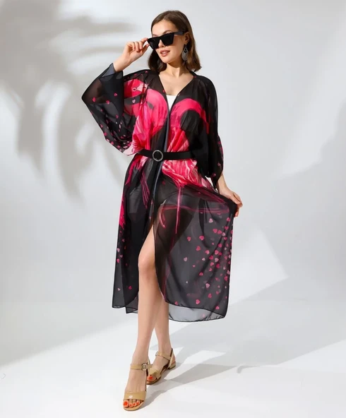 Kadın Rahat Kesim Şifon Kimono - Siyah ürün görseli 1