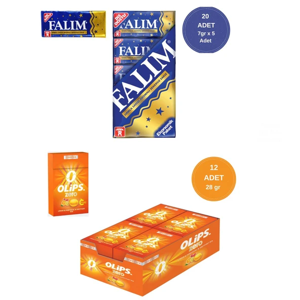 Falım (7gr x 5) x 20 - Olips (28gr x 12) Avantajlı Damla Sakız ve Olips Zero C Vitaminli Şekerleme Paketi ürün görseli 1