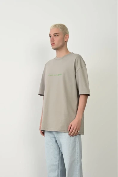 Erkek Baskılı T-shirt Kısa Kol Bisiklet Yaka Rahat Kalıp Tişört  - Boyalı Gri ürün görseli 1