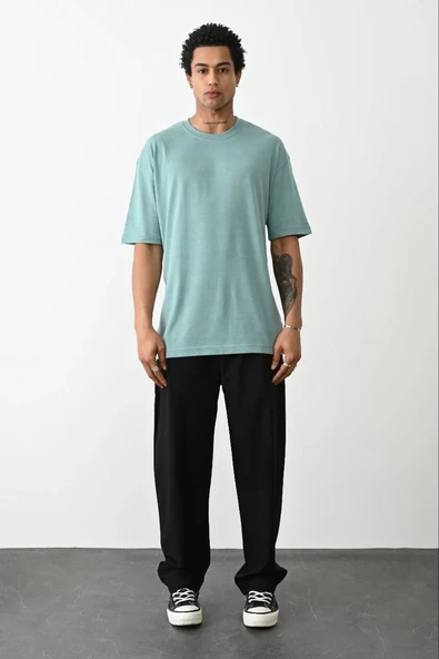 Erkek Düz Basic Bisiklet Yaka Kısa Kol T-shirt - Açık Mavi ürün görseli 1