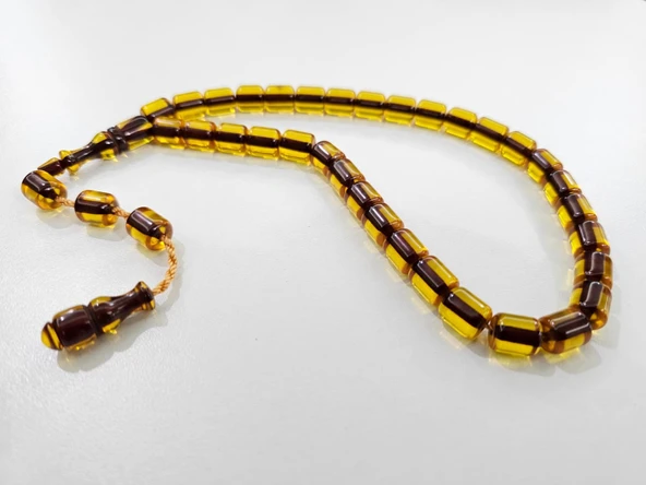 Muhammed Azazi Usta İşçilikli Sıkma Kehribar Tesbih Kesme Kesim (9 x 10,5 mm) ürün görseli 1