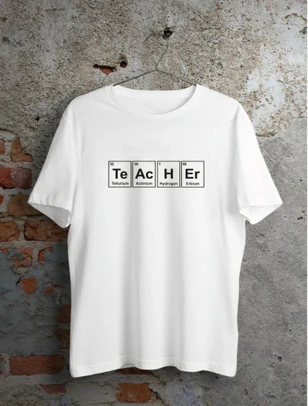 24 Kasım Kimya Öğretmeni Hediyesi Baskılı Bisiklet Yaka T-shirt - Beyaz ürün görseli 1