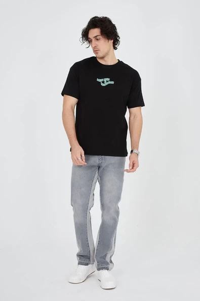 Erkek Baskılı 24/1 Penye T-shirt - Siyah ürün görseli 1