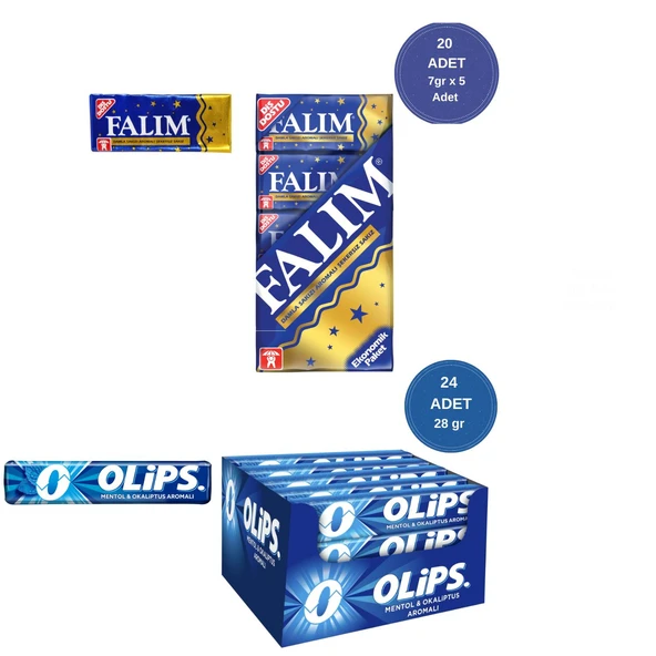 Falım (7gr x 5) x 20 - Olips (28gr x 24) Avantajlı Damla Sakız ve Olips Mentol Okaliptus Aromalı Paketi ürün görseli 1