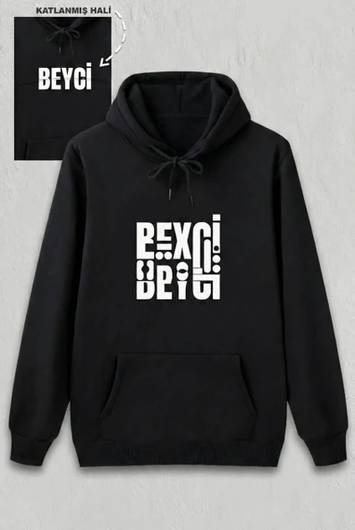 Sevgililer Günü Beyci Hediye Baskılı Oversize Kapüşonlu Sweatshirt - Siyah ürün görseli 1