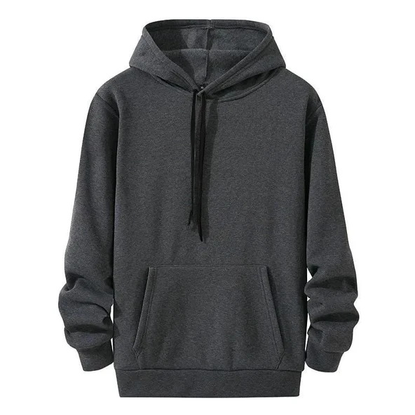 Kadın Kapüşonlu Kanguru Cepli 3 İplik Pamuklu Oversize Hoodie Sweatshirt - Füme ürün görseli 1
