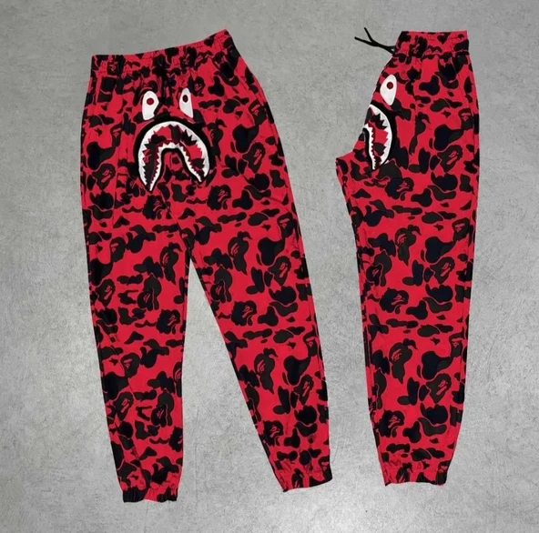 Unisex Pubg Bape X Shark Eşofman Altı - Kırmızı ürün görseli 1