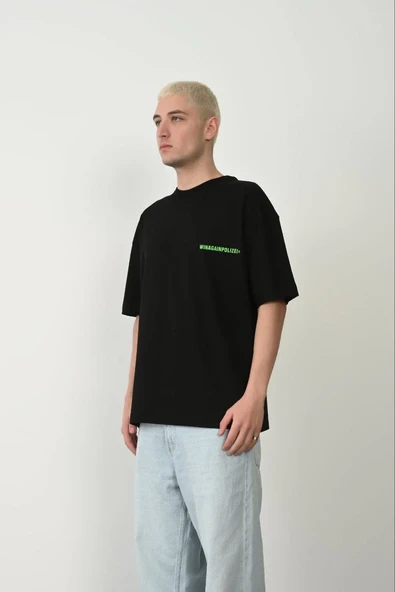 Erkek Baskılı T-shirt Kısa Kol Bisiklet Yaka Rahat Kalıp Tişört  - Siyah ürün görseli 1