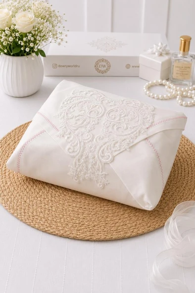 Serel Saten Lüks Nişan Bohçası 90x90 cm Krem ürün görseli 1