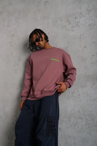 Erkek Baskılı Sweat - Gül Kurusu - Resim 3