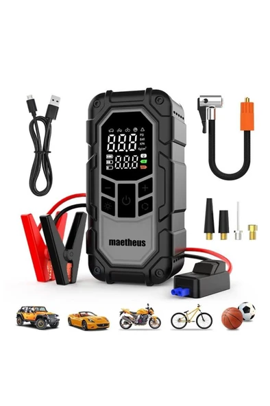 4in1 Akü Takviye Ateşleyici Lastik Şişirme Kompresörü Powerbank LED Işık 150 PSI 8000mAh ürün görseli 1