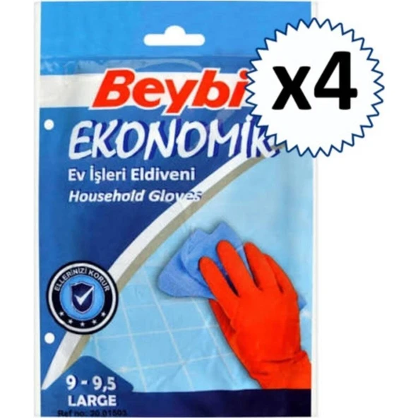 Beybi Bulaşık Temizlik Eldiveni Large 9-9.5 (4 Paket) ürün görseli 1