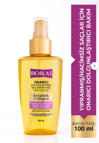 Bioblas Onarıcı Dolgunlaştırıcı Keratin Collagen Saç Bakım Yağı 100 Ml ürün görseli 1