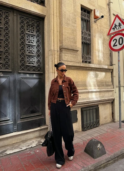 Çift Cepli Denim Crop Ceket - Resim 3