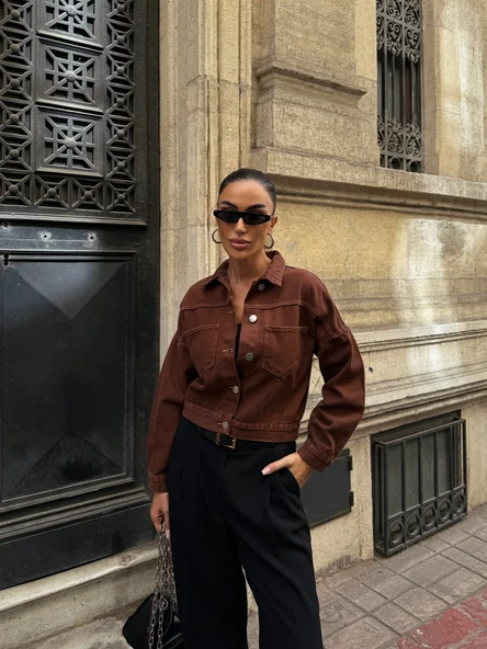 Çift Cepli Denim Crop Ceket ürün görseli 1