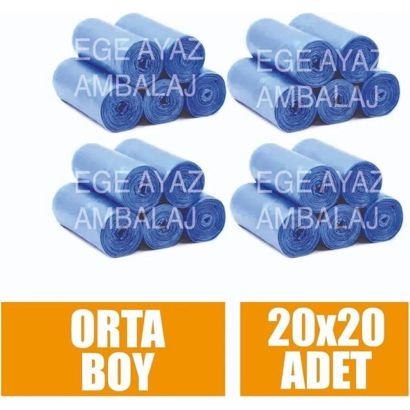 Ege Ayaz Ambalaj Çöp Torbası Orta Boy Mavi 55x60 cm Çöp Poşeti 20 Li x 20 Rulo ürün görseli 1