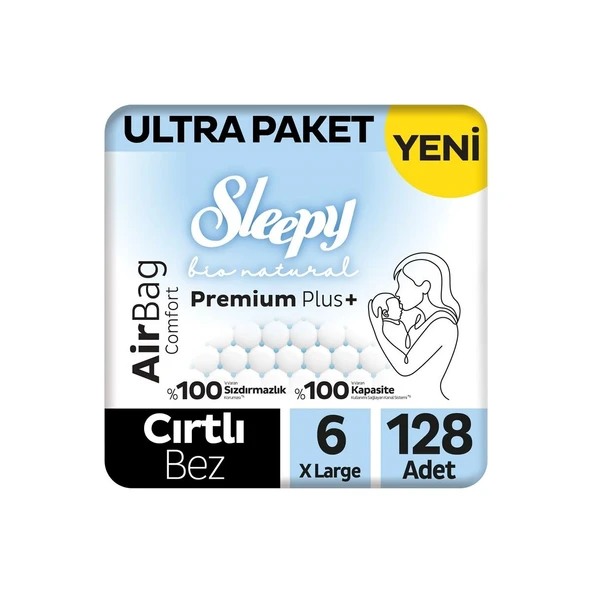 Sleepy Bio Natural Premium Plus Airbag Comfort Ultra Paket Bebek Bezi 6 Numara Xlarge 128 Adet ürün görseli 1